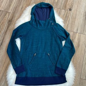 ROXY Green/Blue Knit Distressed Pullover Hoodie  Jacket w/ Pocket Size Medium